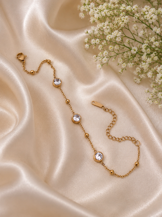 Gold Round Crystal Adjustable Bracelet