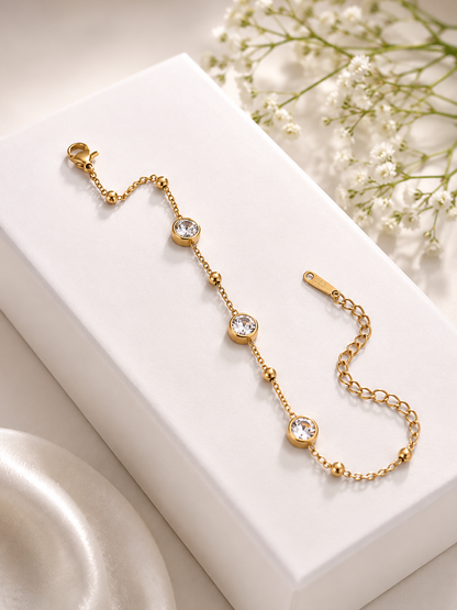 Gold Round Crystal Adjustable Bracelet