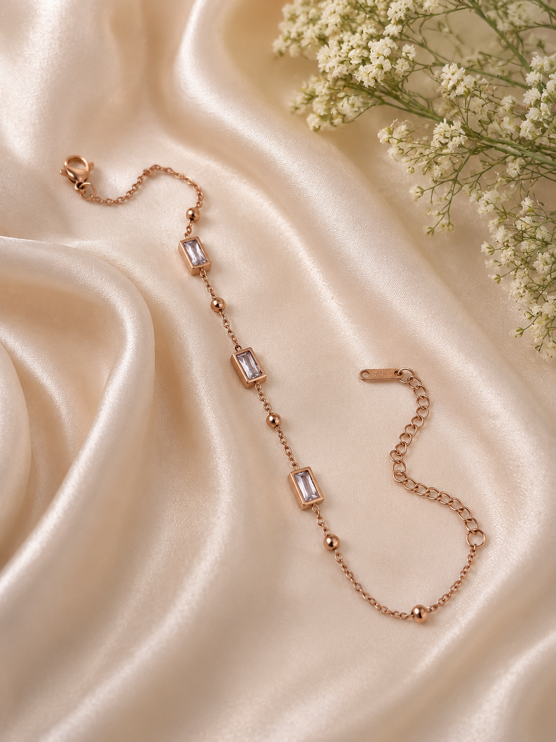 Rose Gold Baguette Crystal Adjustable Bracelet