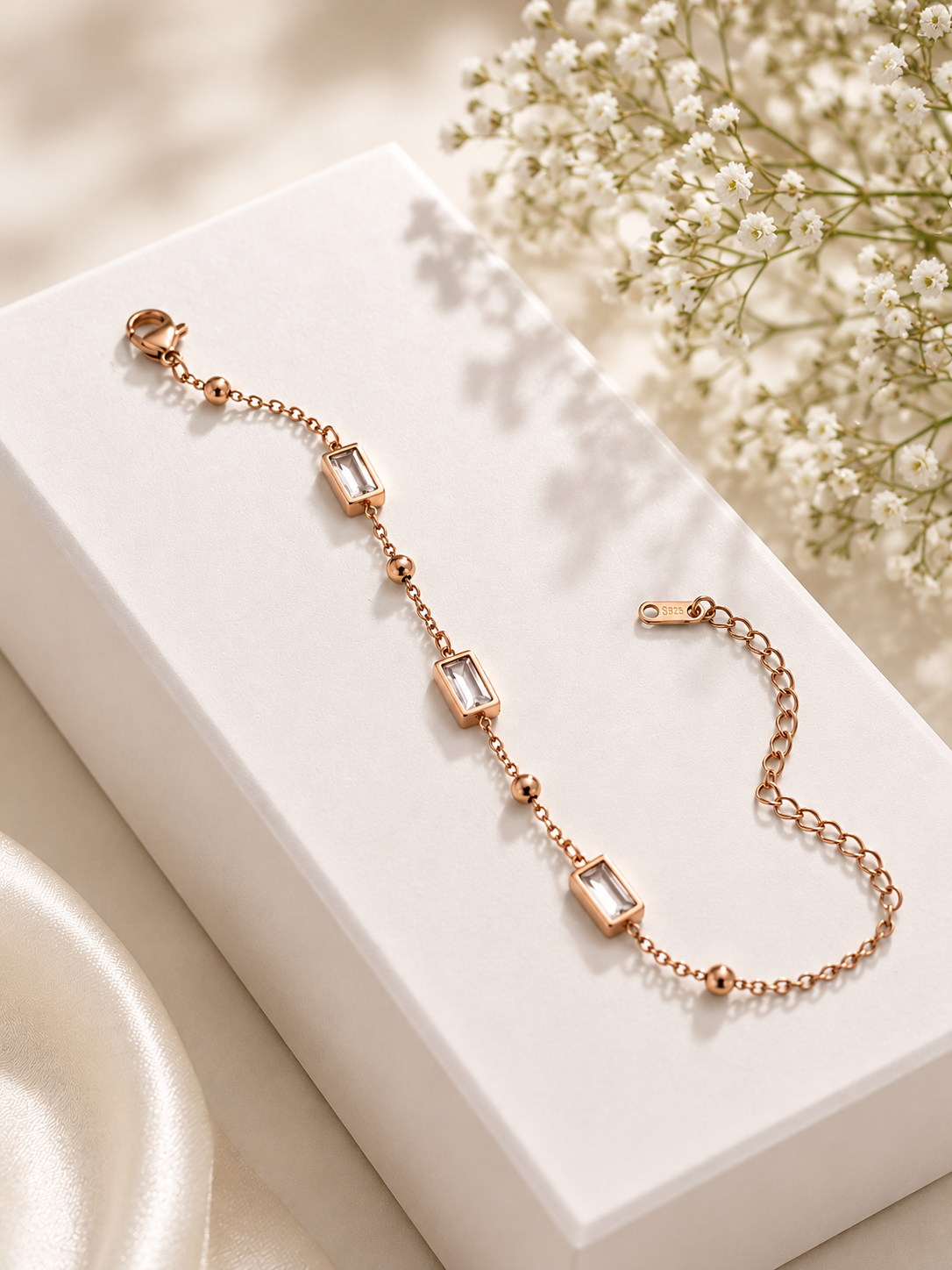 Rose Gold Baguette Crystal Adjustable Bracelet