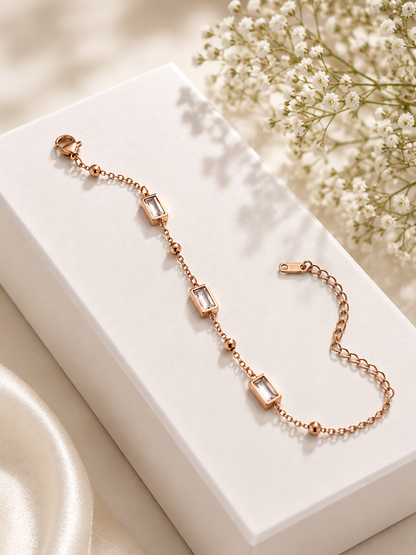Rose Gold Baguette Crystal Adjustable Bracelet