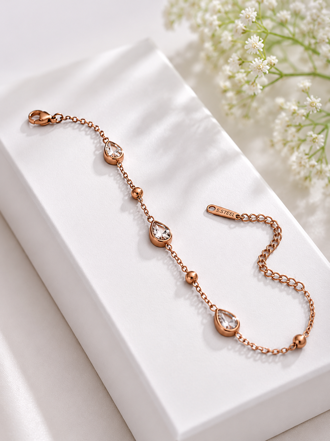 Rose Gold Teardrop Crystal Bracelet for Women