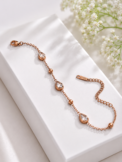 Rose Gold Teardrop Crystal Bracelet for Women