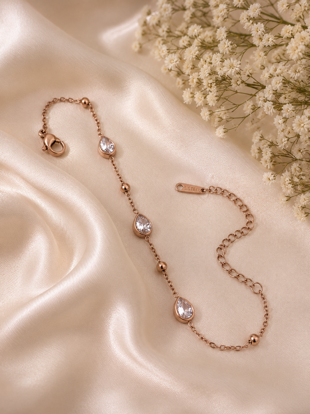 Rose Gold Teardrop Crystal Bracelet for Women