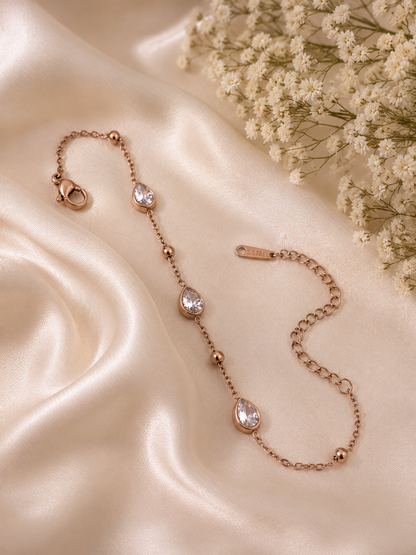 Rose Gold Teardrop Crystal Bracelet for Women