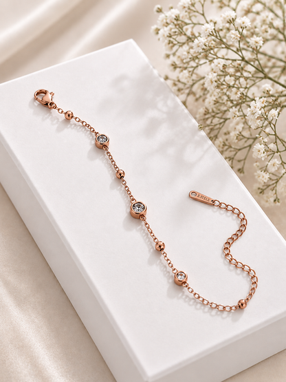 Rose Gold Round Crystal Chain Bracelet for Women