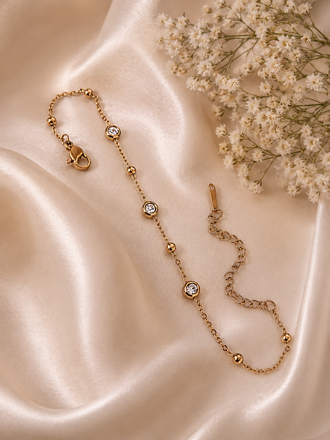 Gold Round Crystal Chain Bracelet for Women