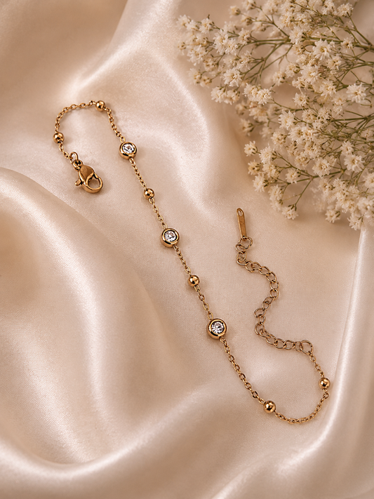 Gold Round Crystal Chain Bracelet for Women