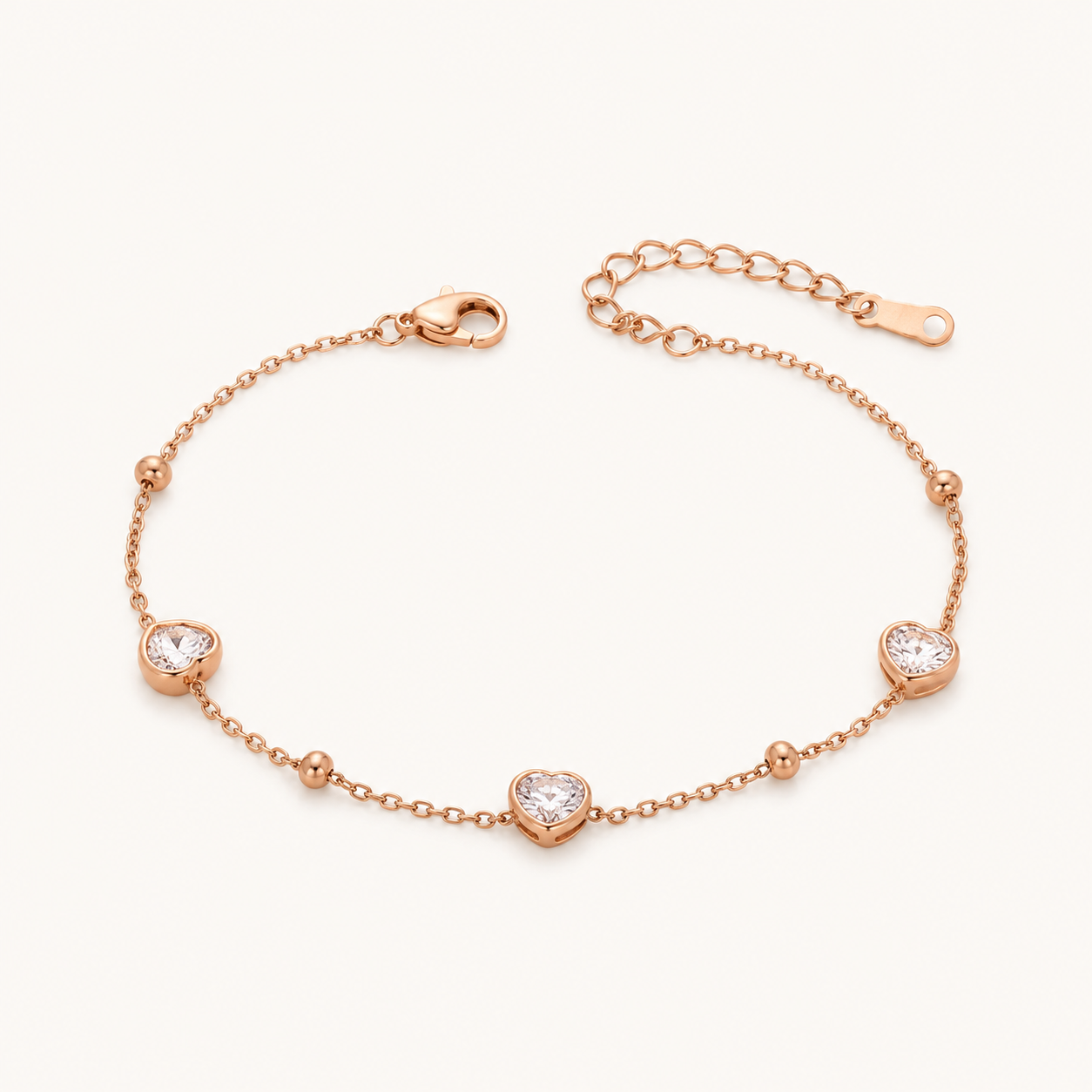 Rose Gold Heart Crystal Adjustable Bracelet