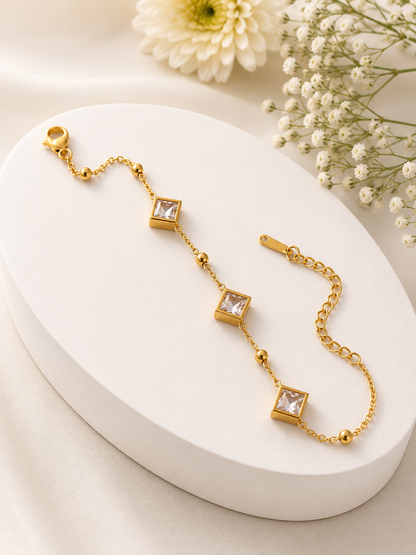 Gold Princess Cut Crystal Adjustable Bracelet