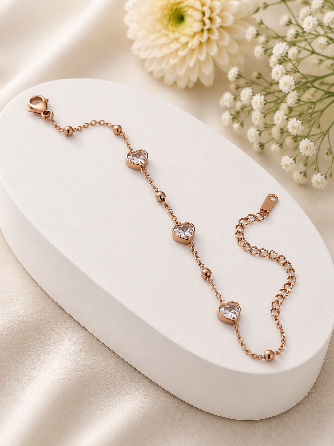 Rose Gold Heart Crystal Adjustable Bracelet