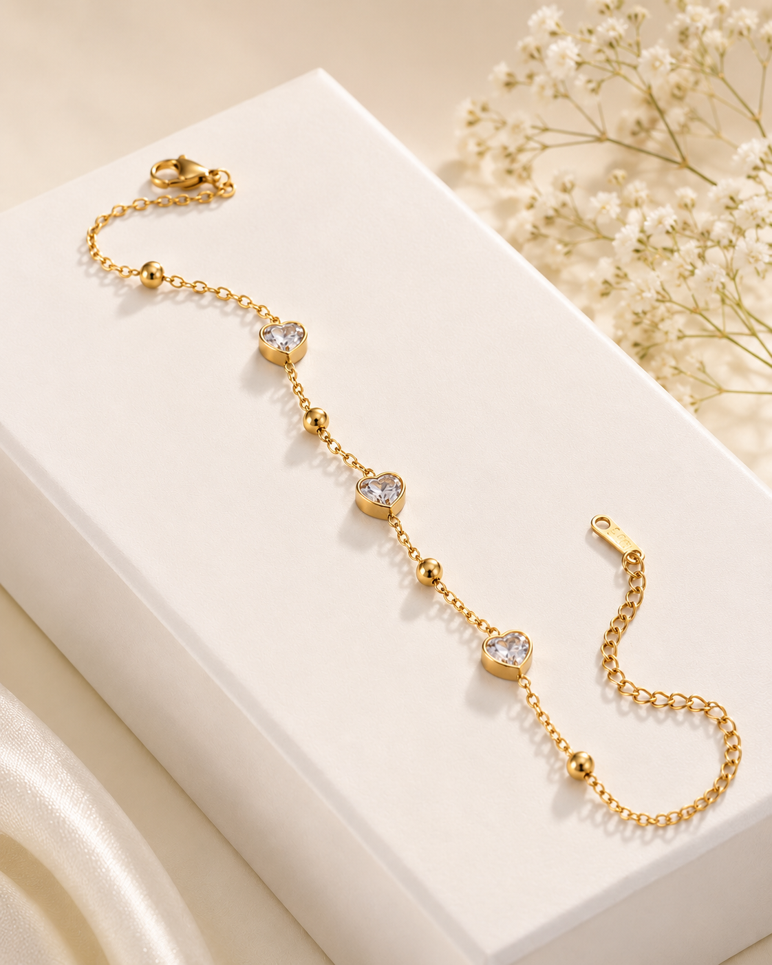 Gold Heart Crystal Adjustable Bracelet
