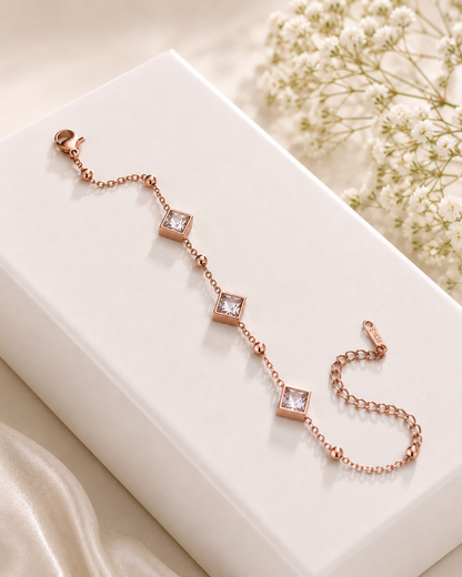 Rose Gold Princess Cut Crystal Adjustable Bracelet