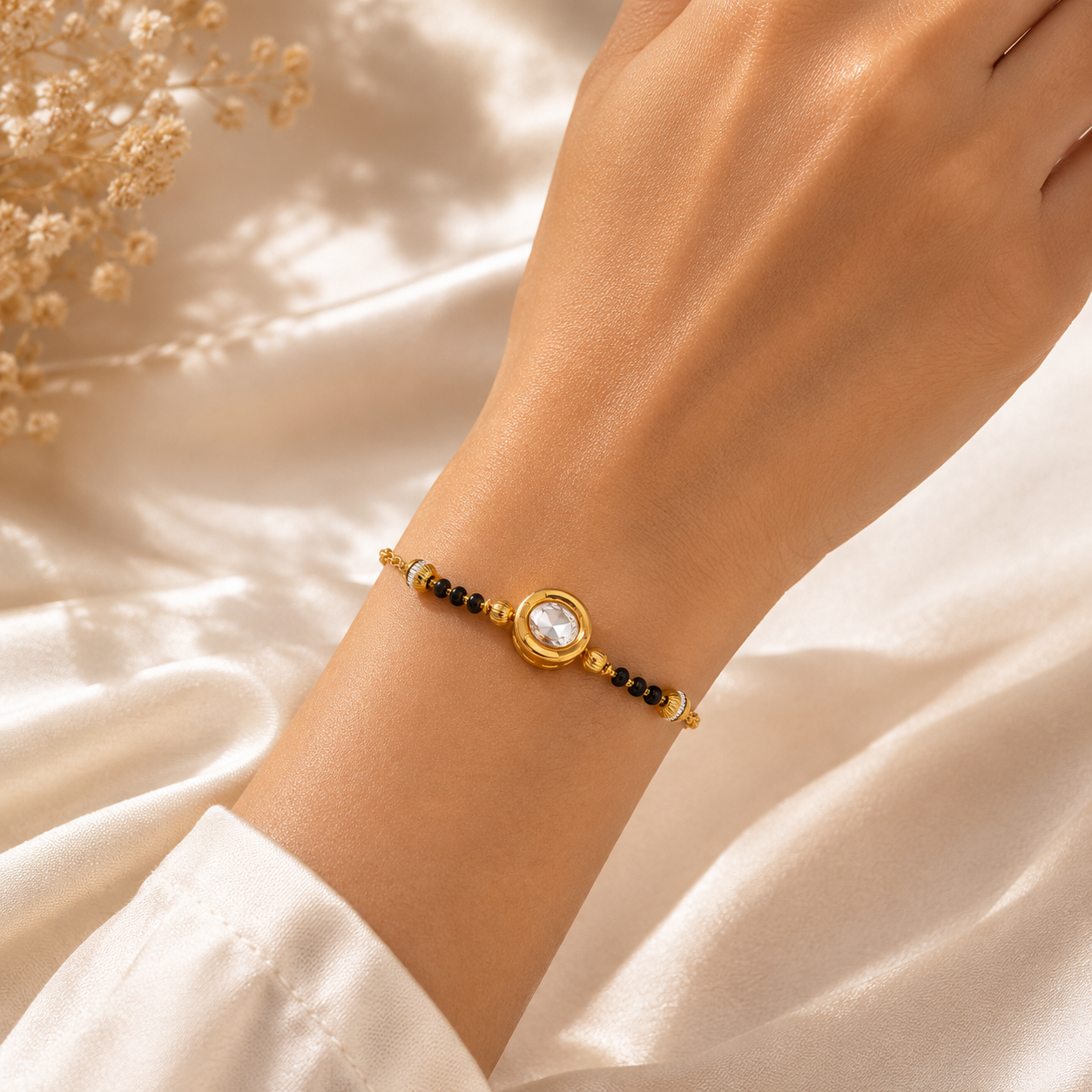 Fancy Gold Oval Shape Delicate Hand Mangalsutra