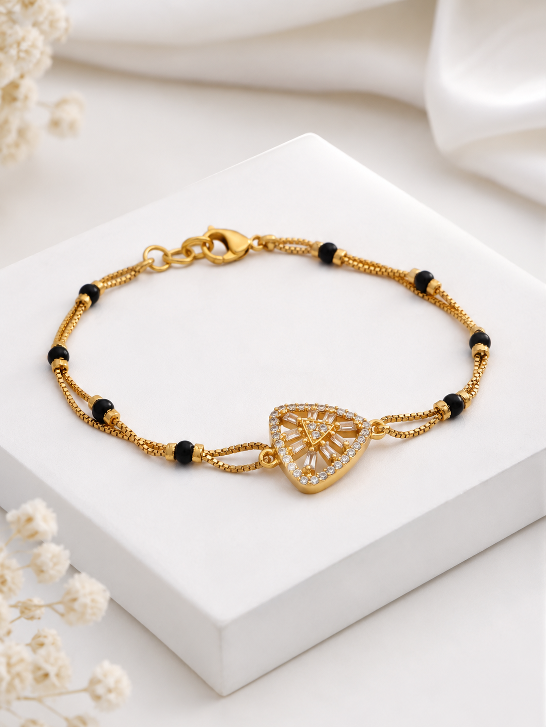 American Diamond Gold Plated Triangle Shape Fancy Hand Mangalsutra