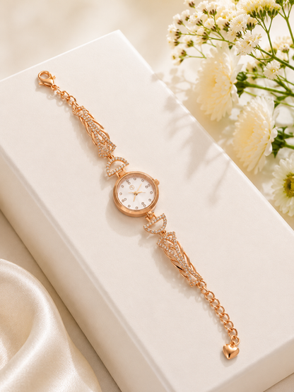 Rose Gold Crystal Infinity Bracelet Watch for Women