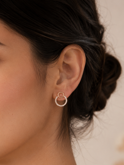 Rose Gold Circular CZ Stud Earrings
