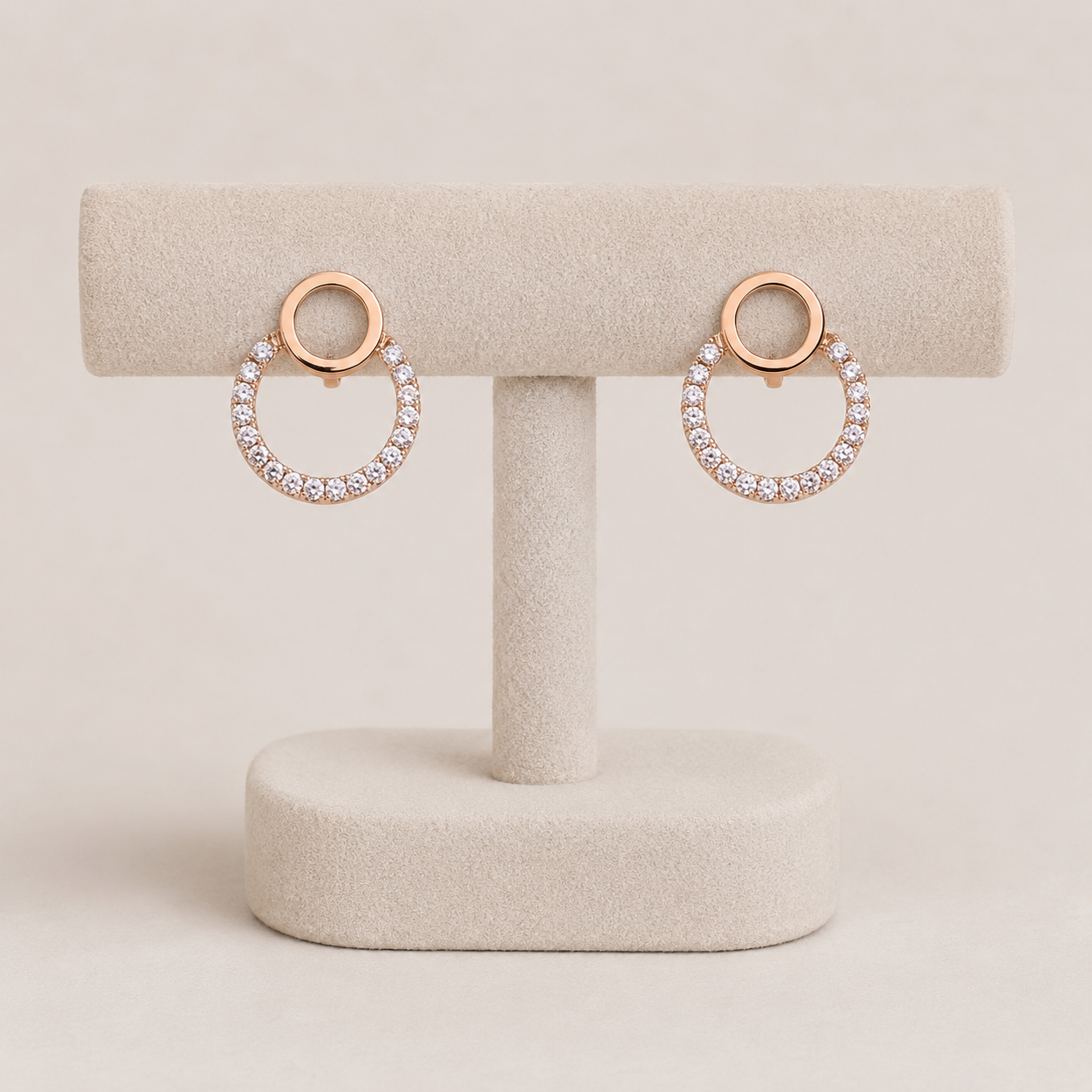Rose Gold Circular CZ Stud Earrings