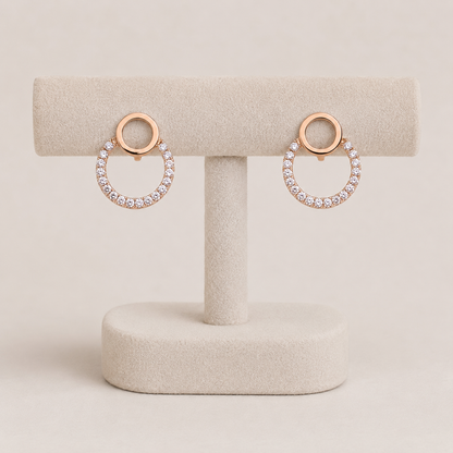 Rose Gold Circular CZ Stud Earrings