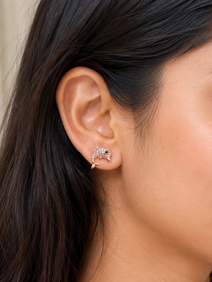 Rose Gold Dolphin Stud Earrings