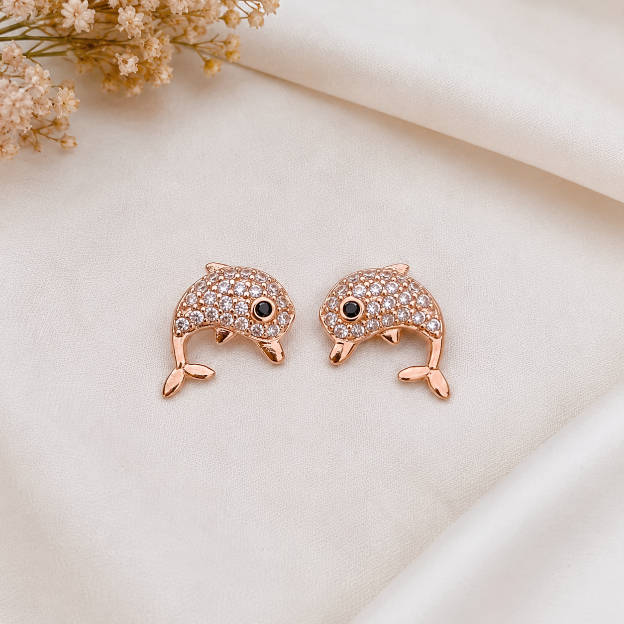 Rose Gold Dolphin Stud Earrings