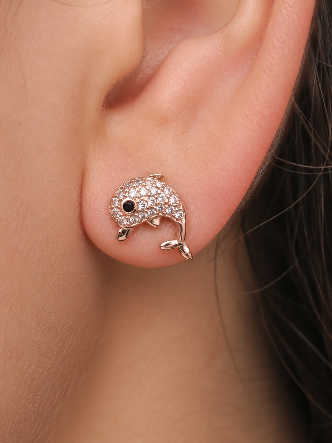 Rose Gold Dolphin Stud Earrings