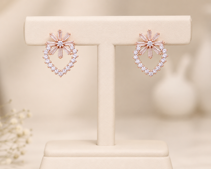 Rose Gold Floral Halo Zircon Stud Earrings