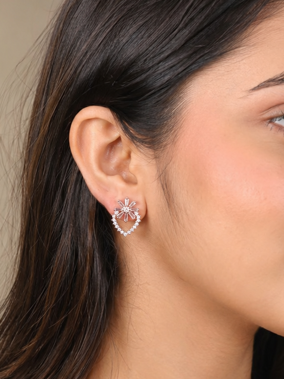 Rose Gold Floral Halo Zircon Stud Earrings