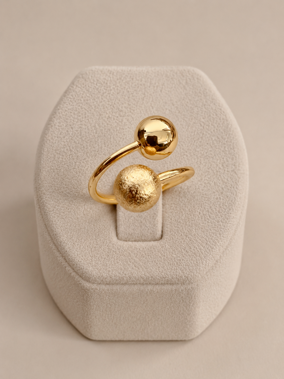 Dual Sphere Gold Adjustable Ring