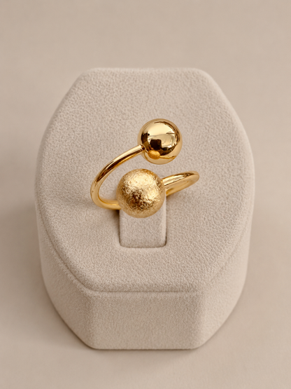 Dual Sphere Gold Adjustable Ring