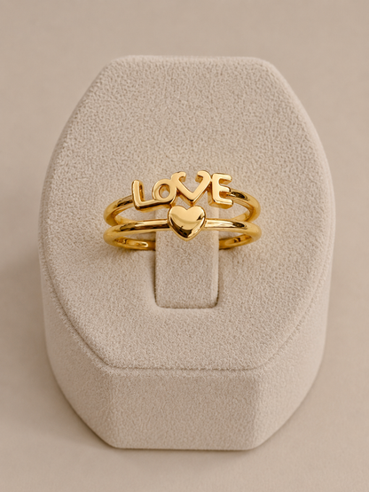 Love Heart Adjustable Gold Ring