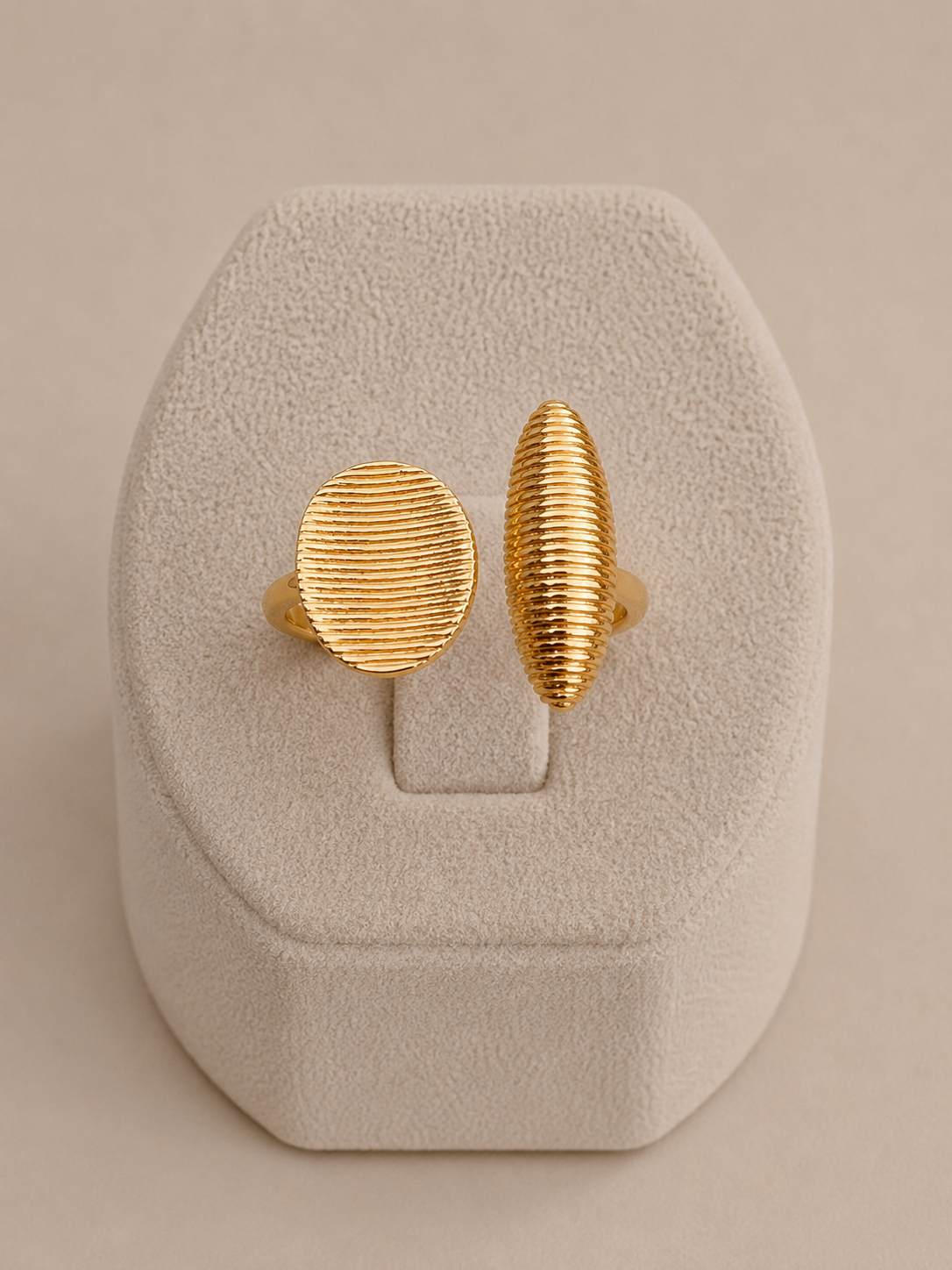 Geometric Textured Gold Adjustable Statement Ring
