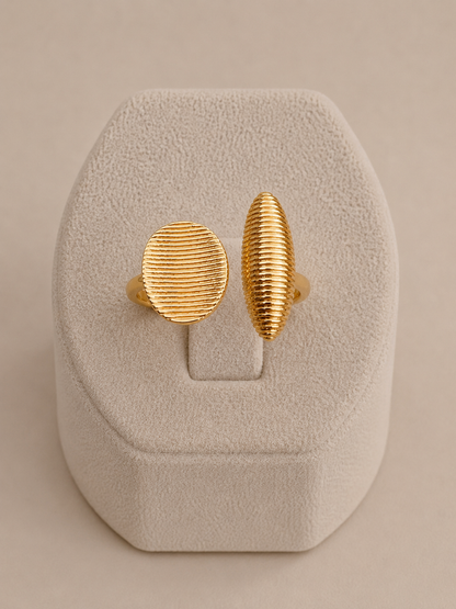Geometric Textured Gold Adjustable Statement Ring
