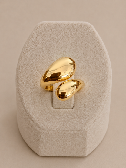 Modern Dual Teardrop Gold Adjustable Ring