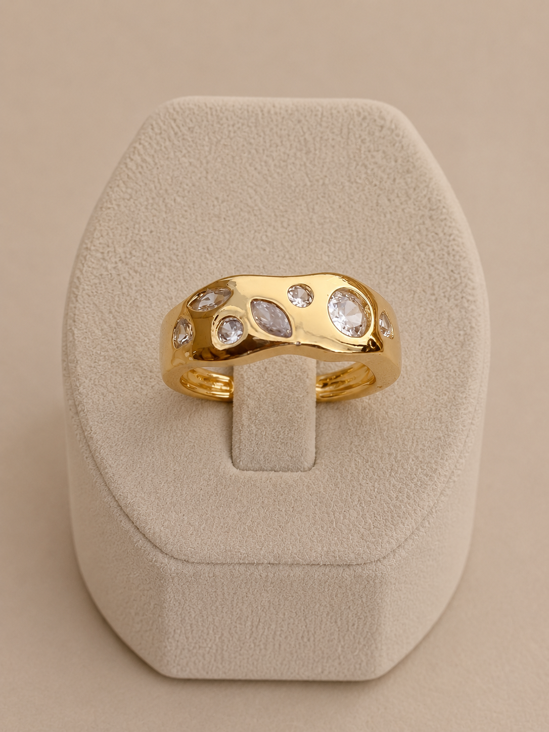Gold Crystal Studded Adjustable Statement Ring
