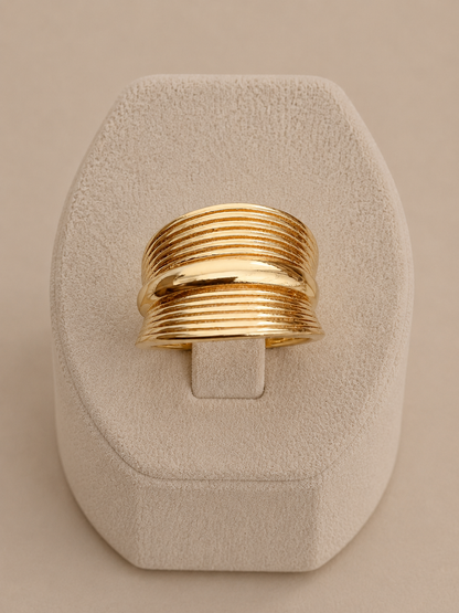 Textured Gold Wide Cuff Adjustable Ring