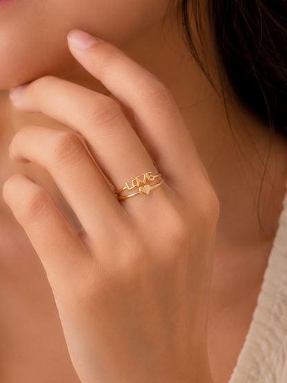 Love Heart Adjustable Gold Ring