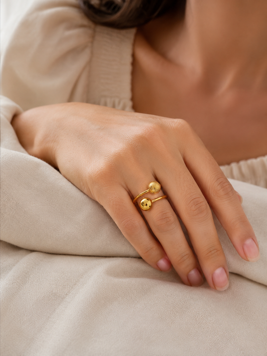 Dual Sphere Gold Adjustable Ring