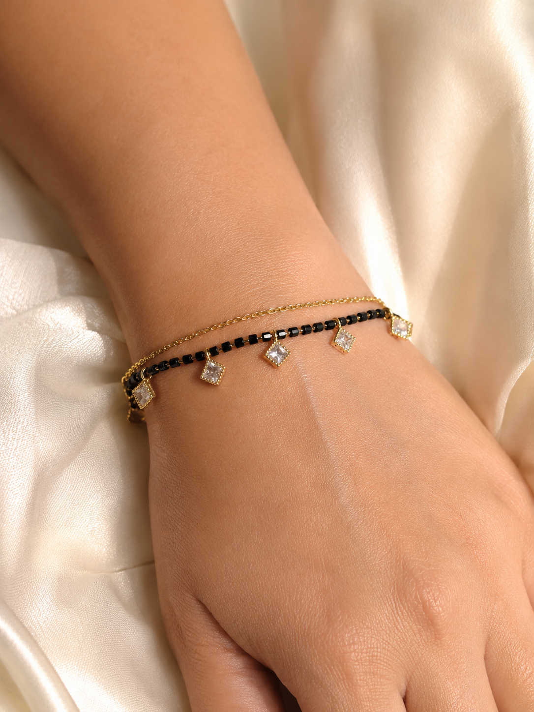 Elegant Black Bead Charm Mangalsutra Bracelet