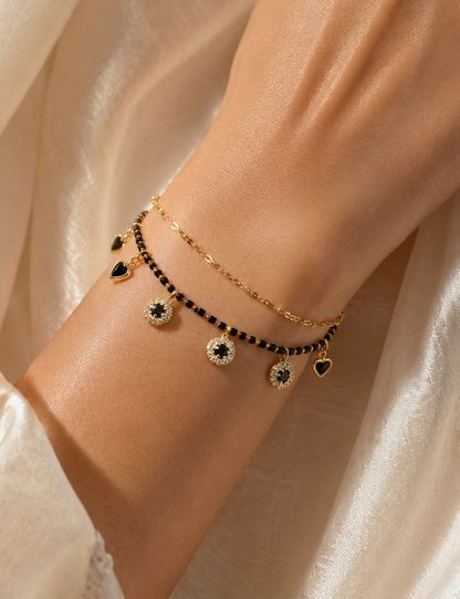 Black Heart Charm Mangalsutra Bracelet