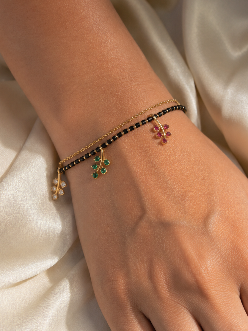 Leaf Charm Dual-Layer Mangalsutra Bracelet
