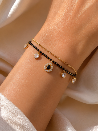 Black Stone Heart Charm Mangalsutra Bracelet