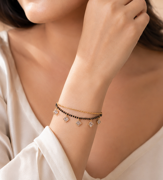 Elegant Black Bead Charm Mangalsutra Bracelet
