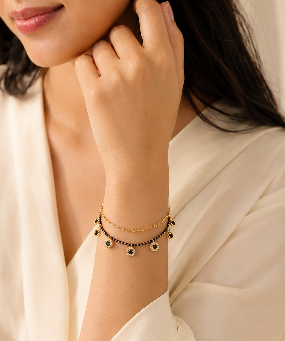 Black Heart Charm Mangalsutra Bracelet
