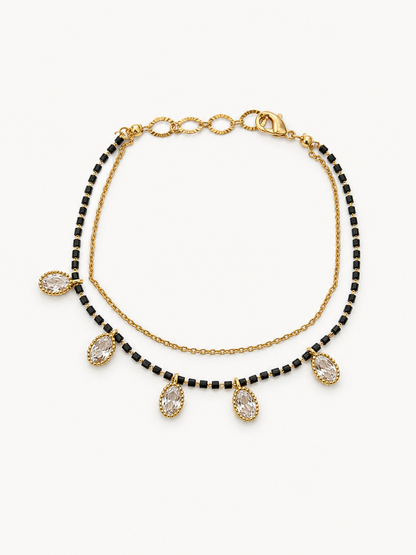 Elegant Black Beads & Teardrop Crystal Mangalsutra Bracelet