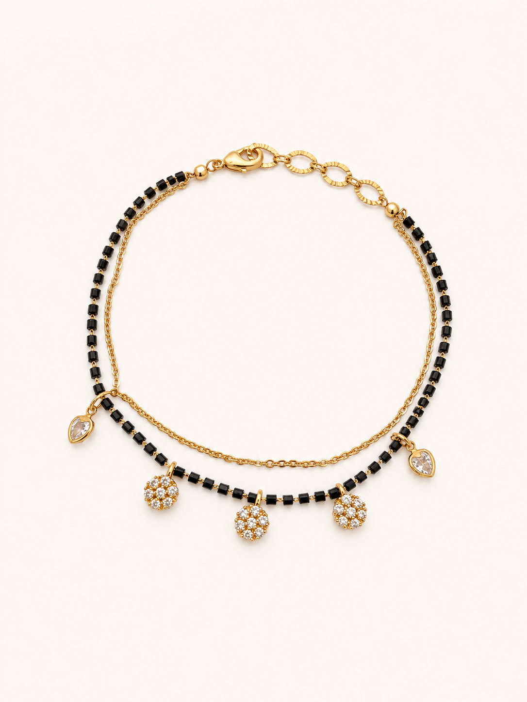 Floral Charm Black Bead Mangalsutra Bracelet