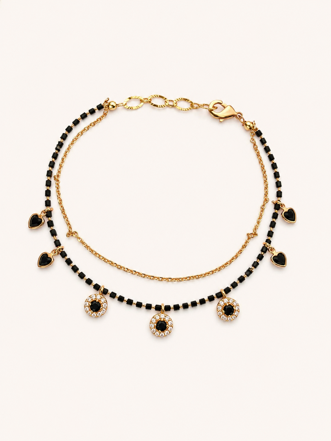 Black Heart Charm Mangalsutra Bracelet
