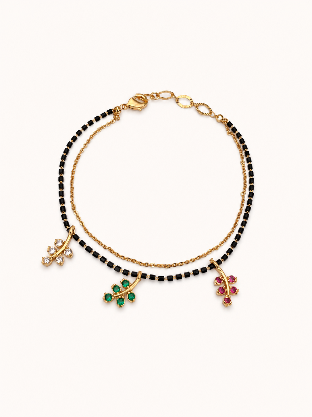 Leaf Charm Dual-Layer Mangalsutra Bracelet
