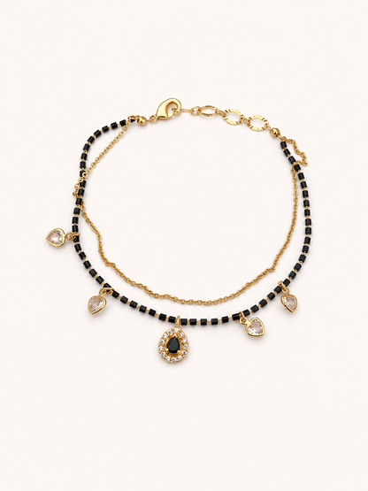 Black Stone Heart Charm Mangalsutra Bracelet