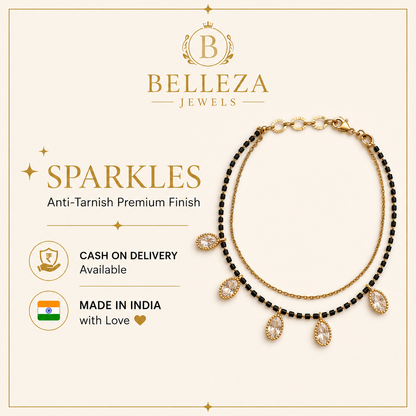 Elegant Black Beads & Teardrop Crystal Mangalsutra Bracelet